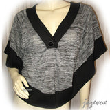 NEW Womens BLACK and GRAY Grey 3/4 Sleeve BAT WINGS TOP Blouse Clothing