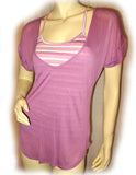 NEW Womens LILAC Lavender Purple V-Neck 2-Layers Stripe Striped Shirt TOP Summer Clothes