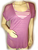 NEW Womens LILAC Lavender Purple V-Neck 2-Layers Stripe Striped Shirt TOP Summer Clothes