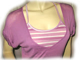 NEW Womens LILAC Lavender Purple V-Neck 2-Layers Stripe Striped Shirt TOP Summer Clothes