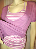 NEW Womens LILAC Lavender Purple V-Neck 2-Layers Stripe Striped Shirt TOP Summer Clothes