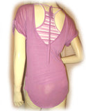 NEW Womens LILAC Lavender Purple V-Neck 2-Layers Stripe Striped Shirt TOP Summer Clothes