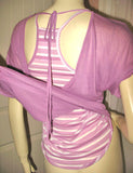 NEW Womens LILAC Lavender Purple V-Neck 2-Layers Stripe Striped Shirt TOP Summer Clothes