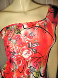 NEW MADE In USA Womens Tops RED ORANGE Color Floral Flowers Pattern Print Prints ONE Shoulder TOP Summer Clothes Women Sexy Casual Clothes Women Fashion Clothing Cheap Affordable Sun Wear Sunwear
