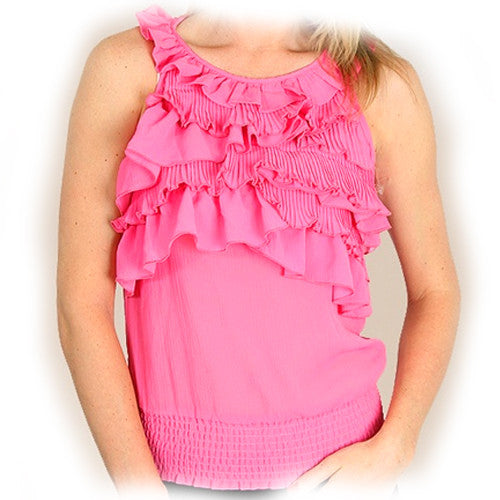 NEW Womens PINK Ruffle Ruffled Sleeveless TOP Blouse Layer Layered Chest Summer Tops Clothes Clothing