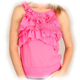 NEW Womens PINK Ruffle Ruffled Sleeveless TOP Blouse Layer Layered Chest Summer Tops Clothes Clothing