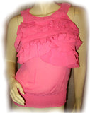 NEW Womens PINK Ruffle Ruffled Sleeveless TOP Blouse Layer Layered Chest Summer Tops Clothes Clothing