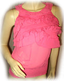NEW Womens PINK Ruffle Ruffled Sleeveless TOP Blouse Layer Layered Chest Summer Tops Clothes Clothing