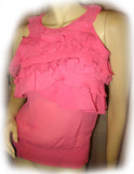 NEW Womens PINK Ruffle Ruffled Sleeveless TOP Blouse Layer Layered Chest Summer Tops Clothes Clothing