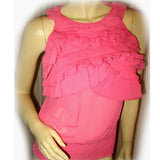 NEW Womens PINK Ruffle Ruffled Sleeveless TOP Blouse Layer Layered Chest Summer Tops Clothes Clothing