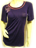 USA MADE NEW Womens PURPLE Coral Short Sleeve TOP Sequins Floral Flowers Clothes Clothing