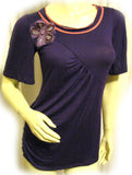 USA MADE NEW Womens PURPLE Coral Short Sleeve TOP Sequins Floral Flowers Clothes Clothing