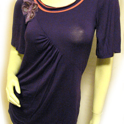 USA MADE NEW Womens PURPLE Coral Short Sleeve TOP Sequins Floral Flowers Clothes Clothing