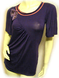 USA MADE NEW Womens PURPLE Coral Short Sleeve TOP Sequins Floral Flowers Clothes Clothing