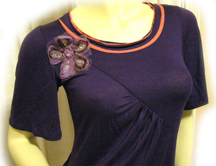USA MADE NEW Womens PURPLE Coral Short Sleeve TOP Sequins Floral Flowers Clothes Clothing
