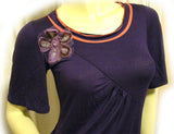 USA MADE NEW Womens PURPLE Coral Short Sleeve TOP Sequins Floral Flowers Clothes Clothing