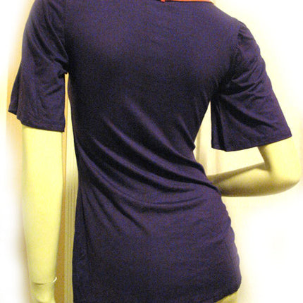 USA MADE NEW Womens PURPLE Coral Short Sleeve TOP Sequins Floral Flowers Clothes Clothing
