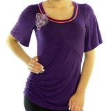 USA MADE NEW Womens PURPLE Coral Short Sleeve TOP Sequins Floral Flowers Clothes Clothing