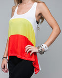 NEW Womens Asymmetrical Top Tank Tee Shirt Color Block Blocking Yellow Orange Women's Summer Tops