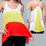 NEW Womens Asymmetrical Top Tank Tee Shirt Color Block Blocking Yellow Orange Women's Summer Tops