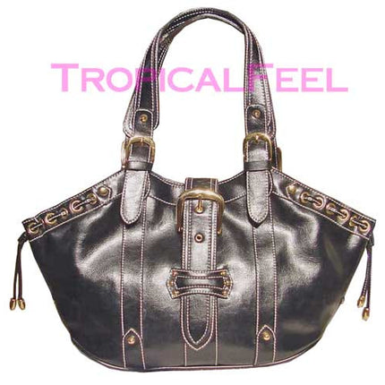 NEW Women PINK or BLACK Dual Handle Tote PURSE HANDBAG BAG BAGS Drawstring Eyelet