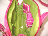 NEW Women CROCO CROCODILE Pattern PINK FUCHSIA Lining HANDBAG Purse Tube BAG BAGS