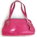 NEW Women CROCO CROCODILE Pattern PINK FUCHSIA Lining HANDBAG Purse Tube BAG BAGS