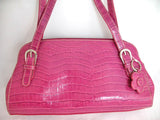 NEW Women CROCO CROCODILE Pattern PINK FUCHSIA Lining HANDBAG Purse Tube BAG BAGS