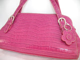 NEW Women CROCO CROCODILE Pattern PINK FUCHSIA Lining HANDBAG Purse Tube BAG BAGS