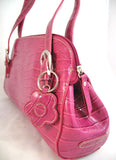 NEW Women CROCO CROCODILE Pattern PINK FUCHSIA Lining HANDBAG Purse Tube BAG BAGS