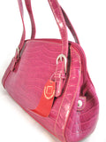 NEW Women CROCO CROCODILE Pattern PINK FUCHSIA Lining HANDBAG Purse Tube BAG BAGS