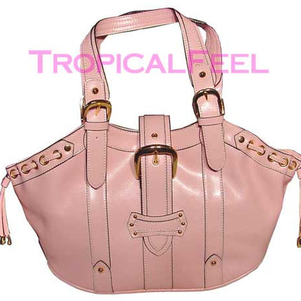 NEW Women PINK or BLACK Dual Handle Tote PURSE HANDBAG BAG BAGS Drawstring Eyelet