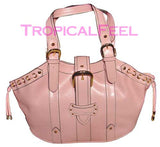 NEW Women PINK or BLACK Dual Handle Tote PURSE HANDBAG BAG BAGS Drawstring Eyelet