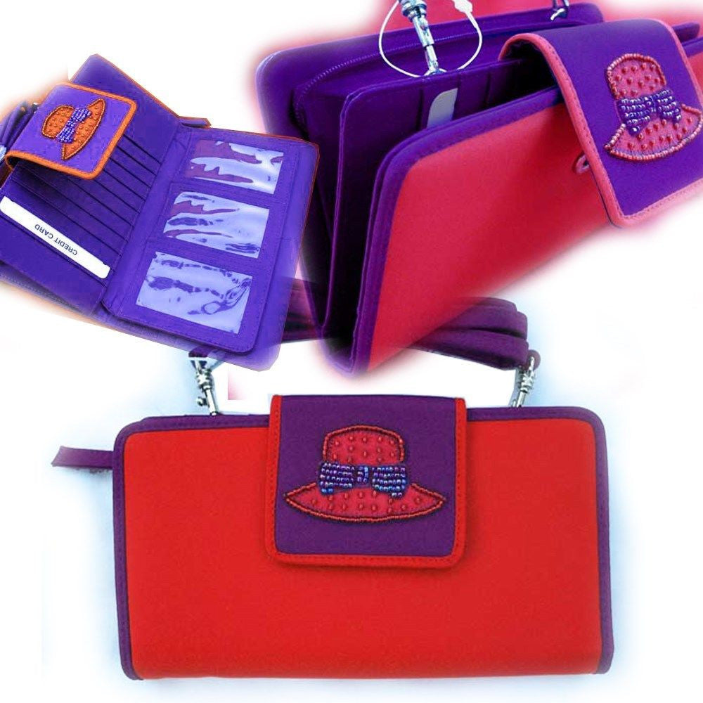 NEW AVON RED PURPLE ID Credit Cards Checkbook Organizer Shoulder WALLET BAG CASE