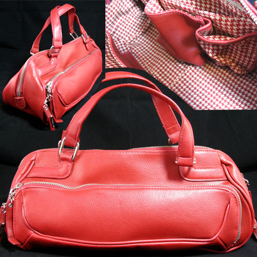 NEW Women RED or BLACK Tube Tubular HANDBAG PURSE Ladies BAG BAGS Gingham Lining