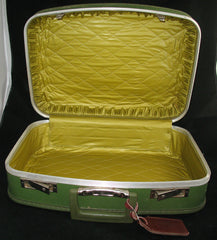 VINTAGE Green Gold HARD CASE TRAVEL LUGGAGE CARRY ON Train BAGGAGE BAG Handbag