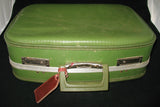 VINTAGE Green Gold HARD CASE TRAVEL LUGGAGE CARRY ON Train BAGGAGE BAG Handbag