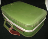 VINTAGE Green Gold HARD CASE TRAVEL LUGGAGE CARRY ON Train BAGGAGE BAG Handbag