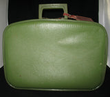 VINTAGE Green Gold HARD CASE TRAVEL LUGGAGE CARRY ON Train BAGGAGE BAG Handbag
