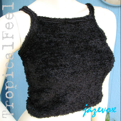 Womens Cropped Tops Summer Tops USA MADE BLACK YARN Fabric Sleeveless Spaghetti TOP Sun Beach Wear BeachWear Junior Clothes Clothing