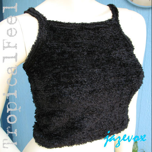 NEW Womens Cropped Tops USA MADE BLACK YARN Fabric Sleeveless Spaghetti TOP Sun Beach Wear BeachWear Junior XS S