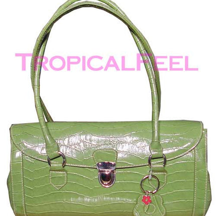 NEW Womens Avocado GREEN Dual Handle Croco Crocodile Pattern Tube HANDBAG BAG