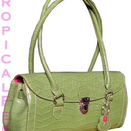 NEW Womens Avocado GREEN Dual Handle Croco Crocodile Pattern Tube HANDBAG BAG