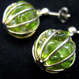 VINTAGE Metal Gold Tone Cage Jade GREEN Citrus Stones DANGLING HANGING STUD EARRINGS Set