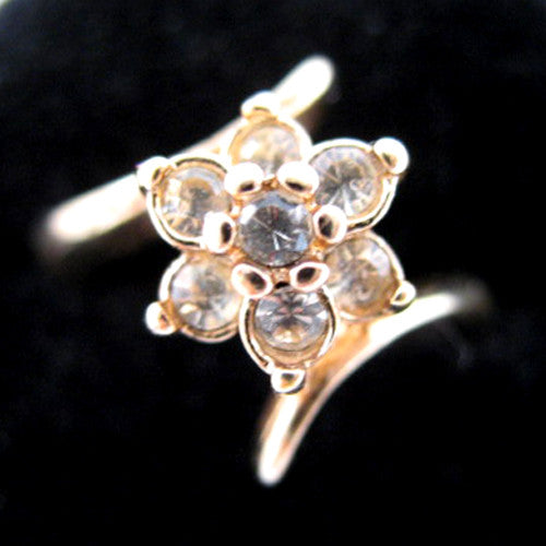 Signed PAUL GOLD Tone Womens CRYSTAL Cluster GLASS Multi STONE RING Jewelry sz 5