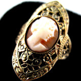 VINTAGE Old Victorian 3D CAMEO Carvings Antique Gold Tone Womens RING Jewelry size 7.75