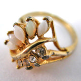 VINTAGE Gold Tone WHITE OPAL Crystal Glass Stones Cluster RING Womens Rings size 7