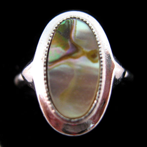 Vintage AVON Silver Tone Metal ABALONE Sea Shells Shell Adjustable RING size 7-8.5