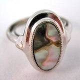 Vintage AVON Silver Tone Metal ABALONE Sea Shells Shell Adjustable RING size 7-8.5