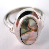 Vintage AVON Silver Tone Metal ABALONE Sea Shells Shell Adjustable RING size 7-8.5